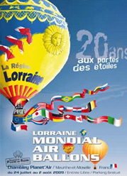 Affiche Lorraine Mondial Air Ballons 2009 Chambley  rassemblement de montgolfieres du 24/07 au 02/08, Meurthe-et-Moselle 54 Lorraine France, 1000 mongolfieres attendues